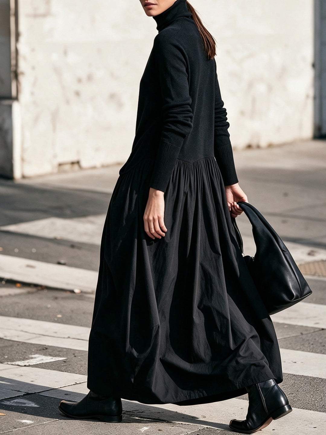 Jessamy | Roll-Neck Knit-Bodice Gathered Maxi Dress