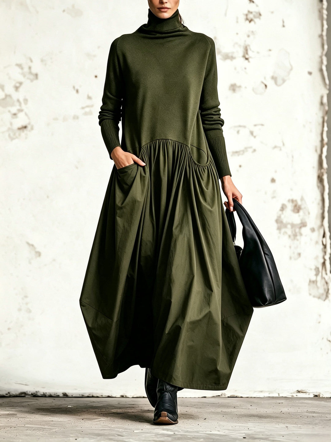 Jessamy | Roll-Neck Knit-Bodice Gathered Maxi Dress