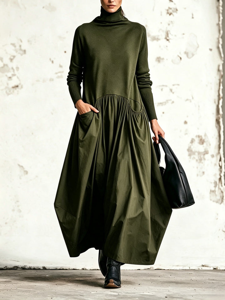 Jessamy | Roll-Neck Knit-Bodice Gathered Maxi Dress